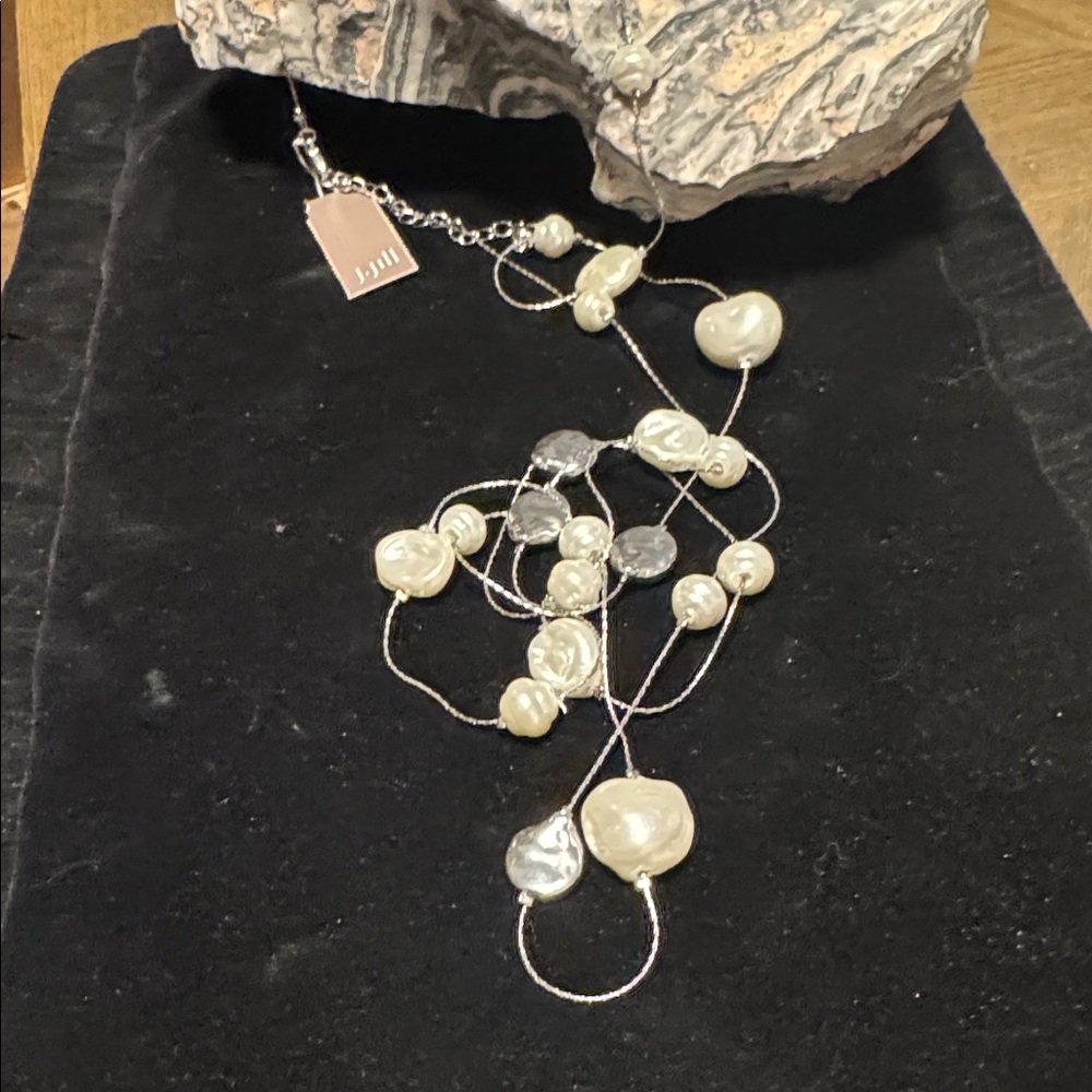 J.Jill Pearl Station Necklace Silver Tone Long Necklace. (BJ111) - Picture 5 of 11